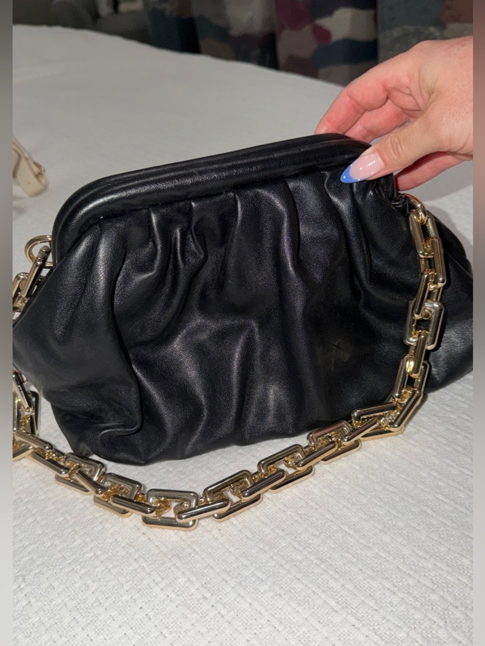 Urban Expressions Black Ruched Mini Bag with Gold Chain